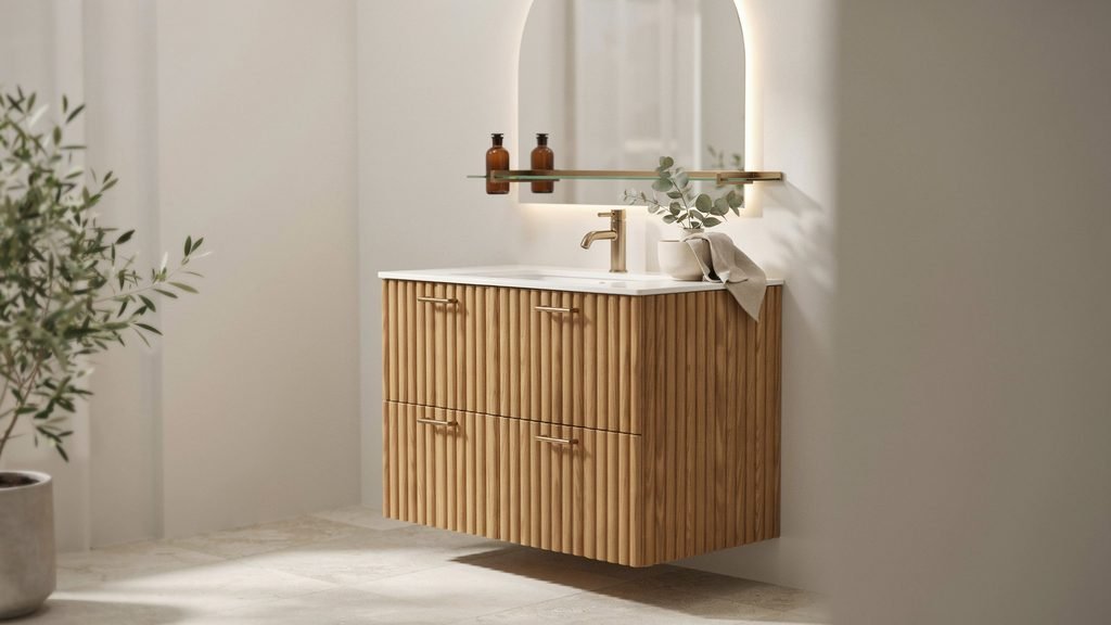 fluted floating vanity