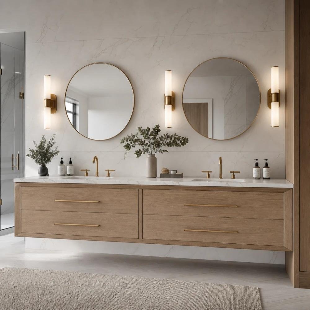 two mirrors over double vanity
