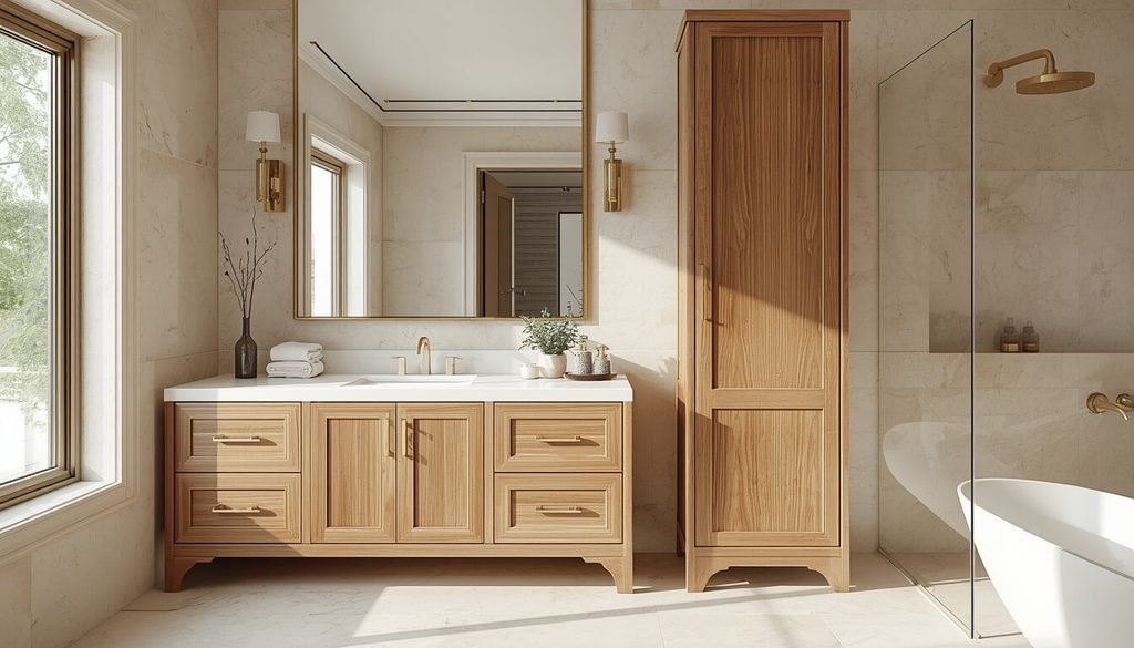 bathroom vanity with storage tower