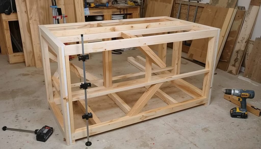 Plywood frame for a homemade bathroom vanity cabinet