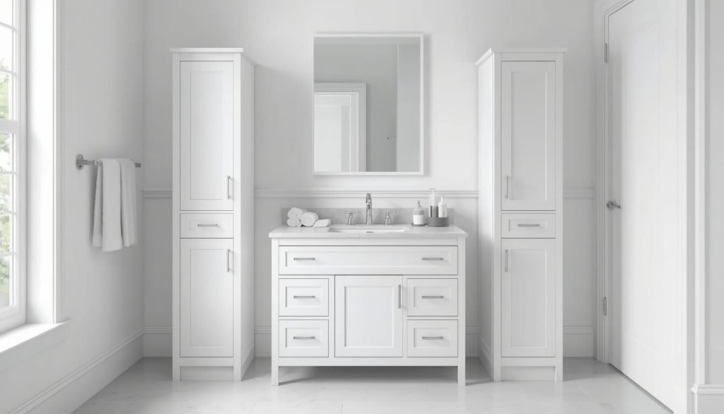 bathroom vanity with linen tower