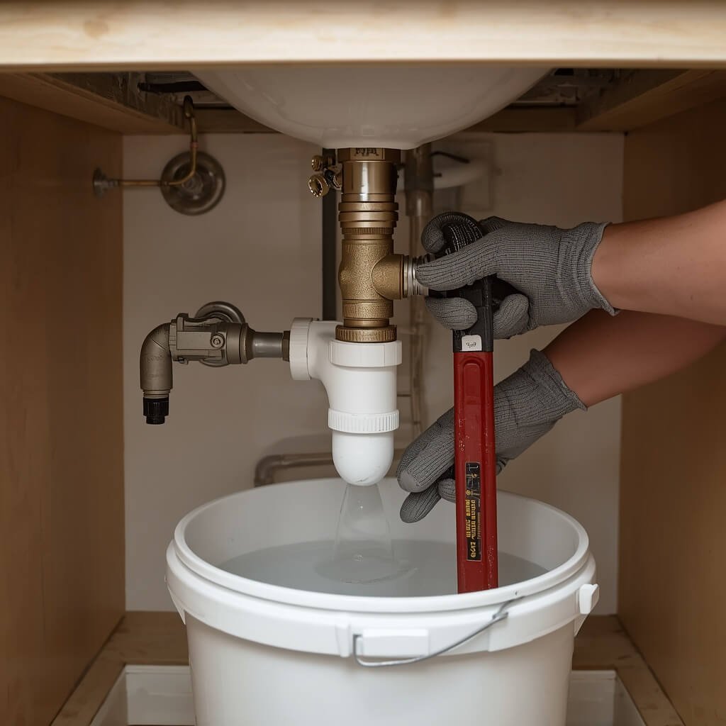 Disconnecting bathroom vanity water supply lines and P-trap