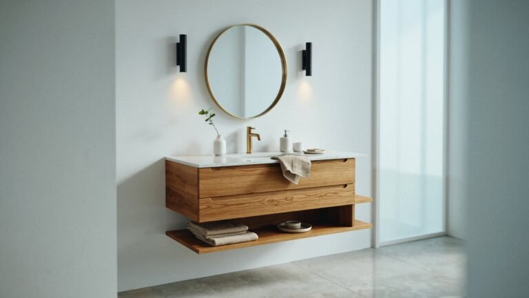 Natural wood vanity bathroom